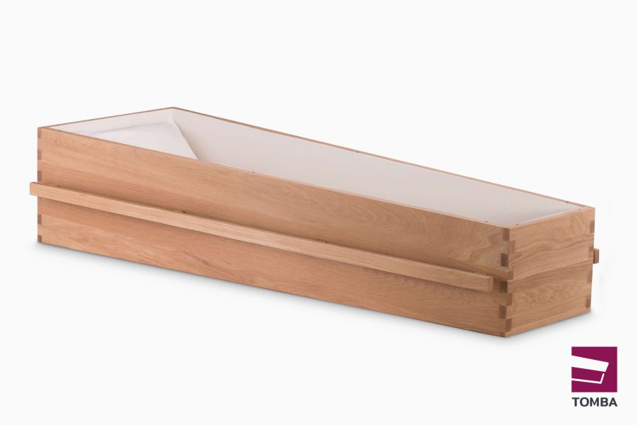 Strakke eiken grafkist met tandverbinding